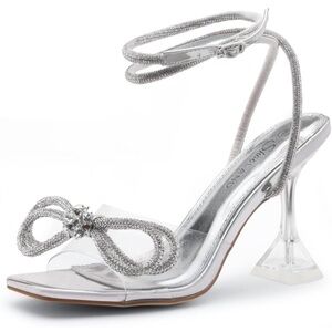 Shoe Land SL-NAOMI Womens Clear High Heels Double Bowknots Clear Sandals Size 9
